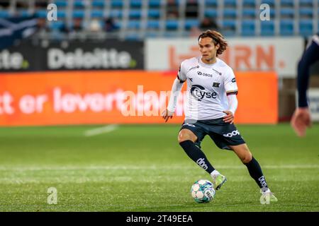 Drammen, Norvegia, 29 ottobre 2023. Markus Solbakken di Viking sul pallone nella partita Eliteserien tra Strømsgodset e Viking al Marienlyst Stadium di Drammen. Crediti: Frode Arnesen/Alamy Live News Foto Stock