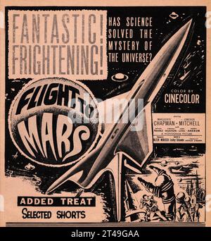 Poster di classificazione cinematografica per il film del 1951 Flight to Mars. Diretto da Lesley Selander e interpretato da Marguerite Chapman e Cameron Mitchell. Foto Stock