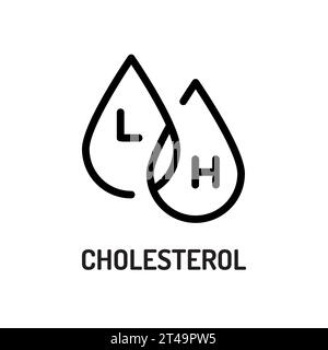 Icona nera della linea del colesterolo. Dati nutrizionali. Ingredienti e micronutrienti quotidiani in compresse. Illustrazione Vettoriale