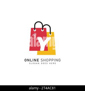 Icona del logo della shopping bag con lettera Y. file vettoriale modello logo design concept alfabetico Y Illustrazione Vettoriale