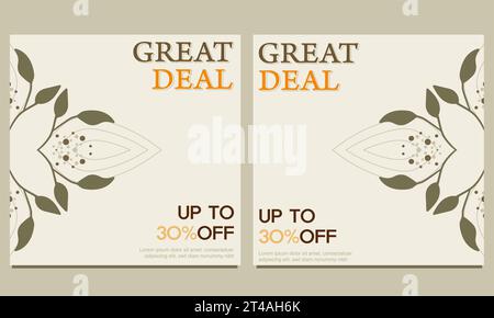 Sfondo quadrato naturale con ornamento floreale. Adatto per post sui social media, design di banner e banner Web. Foto Stock