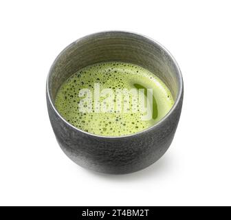 Tè verde Matcha su sfondo bianco. Matcha Bowl. Foto Stock