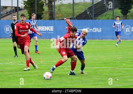 Karlsruher SC U17 vince contro il VfB Stuttgart Derby KSC Karlsruhe 28. Ottobre 2023 Foto Stock