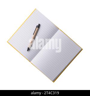 Aprire il blocco appunti con la penna. Realistico, fotografico, isolato su sfondo bianco. Foto Stock
