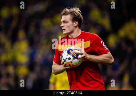 Broendby, Danimarca. 29 ottobre 2023. Christian Rasmussen (17) dell'FC Nordsjaelland visto durante il 3F Superliga match tra Broendby IF e FC Nordsjaelland al Broendby Stadion di Broendby. (Foto: Gonzales Photo/Alamy Live News Foto Stock