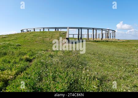 Vista sul TERP FAN de Takomst. Un'iniziativa del villaggio di Blije, Sense of Place per sottolineare il collegamento con il Mare di Wadden Foto Stock