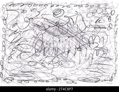 La matita monocromatica disegna linee su sfondo bianco, immagine disegnata a mano Foto Stock