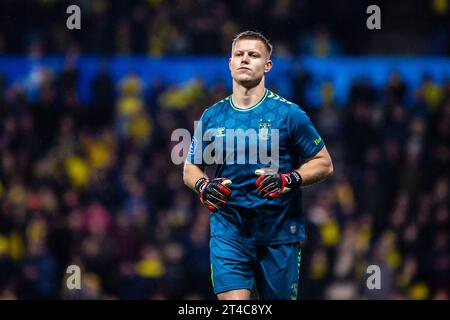 Broendby, Danimarca. 29 ottobre 2023. Il portiere Patrick Pentz (1) di Broendby SE visto durante il 3F Superliga match tra Broendby IF e FC Nordsjaelland al Broendby Stadion di Broendby. (Foto: Gonzales Photo/Alamy Live News Foto Stock