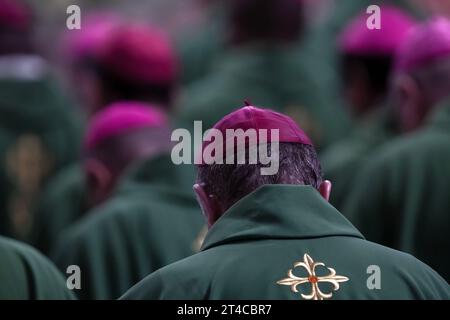 Città del Vaticano, Vaticano 29 ottobre 2023. Papa Francesco presiede la messa di chiusura al termine del Sinodo dei Vescovi nella Basilica di San Pietro in Vaticano. Maria Grazia Picciarella/Alamy Live News Foto Stock