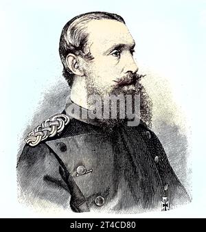 Deutsche Militärs im Deutsch-Französischen Krieg 1870 - 1871, Hermann Ernst Franz Bernhard, Fürst zu Hohenlohe-Langenburg, 31. Dal 1832 al 9 agosto. März 1913, War der 6. Fürst von Hohenlohe-Langenburg, Reproduktion eines Holzschnitts von 1882, digital verbessert / Military People of Germany in the Franco-Prussian War 1870 - 1871, Hermann Ernst Franz Bernhard, Fürst zu Hohenlohe-Langenburg, 31 agosto 1832 - 9 marzo 1913, fu il sesto principe di Hohenlohe-Langenburg, riproduzione di una xilografia del 1882, digitale migliorata Foto Stock