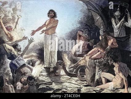 Digital restauriert, Christus in der Hölle, Zeichnung von Sascha Schneider, Veröffentlichung aus dem Jahr 1882 / Digital Improved:, Christ in Hell, disegno di Sascha Schneider, pubblicazione dall'anno 1882 Foto Stock