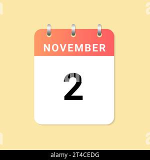 Calendario giornaliero del 2 novembre su nota di white paper. vettore Illustrazione Vettoriale
