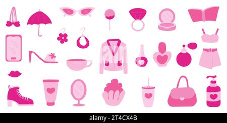 accessori per bambola rosa con elementi del set barbicore Illustrazione Vettoriale
