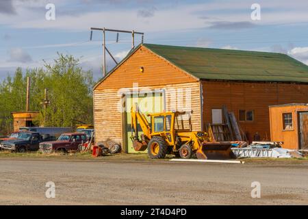 Braeburn Lodge è un roadhouse sulla Klondike Highway nel territorio canadese dello Yukon. Si trova a est del lago Braeburn. Foto Stock