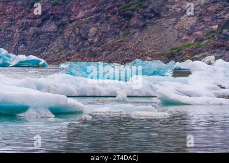 Il ghiacciaio Mendenhall è un ghiacciaio lungo circa 19 km nella valle di Mendenhall, a circa 19 km dal centro di Juneau. E' una delle principali attrazioni turistiche. Foto Stock