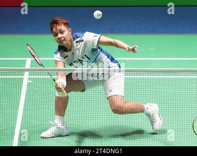 Apriyani Rahayu dell'Indonesia, semifinale, doppio femminile durante lo Yonex Internationaux de France 2023, Super 750 Badminton HSBC BWF World Tour il 28 ottobre 2023 alla Glaz Arena di Cesson-Sévigné, Francia - foto Laurent Lairys/DPPI Credit: DPPI Media/Alamy Live News Foto Stock