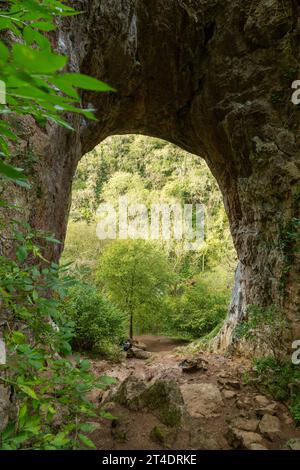 Reynards Cave Arch, Dovedale, Derbyshire Foto Stock