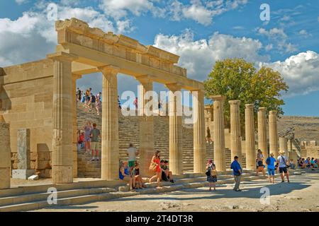 Parte dell'Acropoli di Lindos sull'isola di Rodi, Grecia. Foto Stock