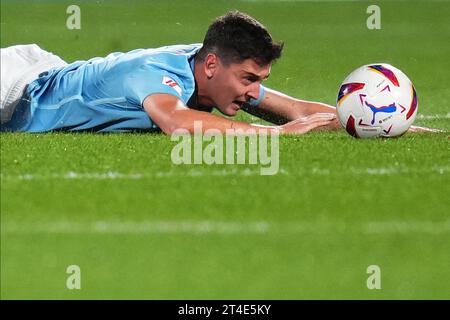Girona, Spagna. 27 ottobre 2023. Carlos Dotor dell'RC Celta durante la partita di la Liga EA Sports tra Girona FC e RC Celta ha giocato al Montilivi Stadium il 27 ottobre 2023 a Girona, in Spagna. (Foto di Bagu Blanco/PRESSINPHOTO) crediti: PRESSINPHOTO SPORTS AGENCY/Alamy Live News Foto Stock