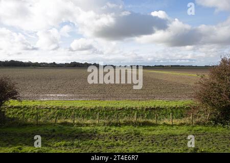 La pioggia ha inondato i campi di Hesketh Bank tra Preston e Southport visti dal King Charles 3rd Coast Path Lancashire England Foto Stock