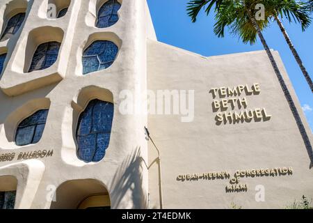 Miami Beach Florida, esterno, ingresso frontale dell'edificio, sinagoga Temple Beth Shmuel, Congregazione ebraica cubana Foto Stock