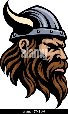 Viking Warrior Head in Helmet Mascot Face Man Illustrazione Vettoriale