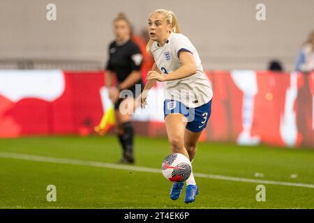 Manchester lunedì 30 ottobre 2023. L'inglese Poppy Pattison #3 durante l'amichevole internazionale tra Inghilterra femminile Under 23 e Portogallo all'Academy Stadium di Manchester lunedì 30 ottobre 2023. (Foto: Mike Morese | mi News) crediti: MI News & Sport /Alamy Live News Foto Stock