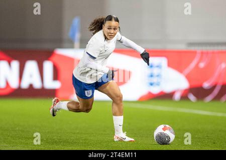 Manchester lunedì 30 ottobre 2023. L'inglese Ebony Salmon #11 durante la partita amichevole internazionale tra Inghilterra femminile Under 23 e Portogallo all'Academy Stadium di Manchester lunedì 30 ottobre 2023. (Foto: Mike Morese | mi News) crediti: MI News & Sport /Alamy Live News Foto Stock