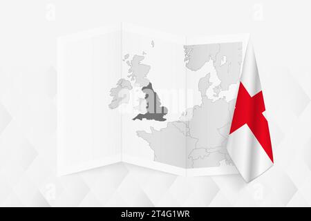 Una mappa in scala di grigi dell'Inghilterra con una bandiera inglese appesa su un lato. Mappa vettoriale per molti tipi di notizie. Illustrazione vettoriale. Illustrazione Vettoriale