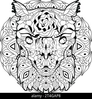 Alpaca Zentangle testa per colorare il mandala. Può essere utilizzato per la stampa su t-shirt, carta da parati o poster. Illustrazione Vettoriale