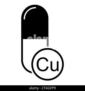 Icona minerale Cu, simbolo integratore pillola medicina sana, illustrazione vettoriale di vitamina complessa . Illustrazione Vettoriale