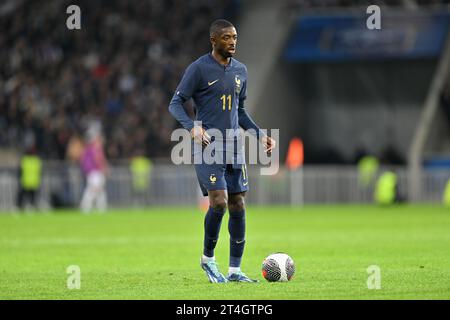 Ousmane Dembele (11) di Francia, raffigurato durante una partita di calcio tra le squadre nazionali di Francia e Scozia in amichevole, il 17 ottobre 2023 a Lille, in Francia. (Foto di David Catry / Sportpix) Foto Stock