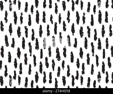 Sottili tratti verticali del pennello motivo a punti incrociati senza cuciture vettoriali. Ornamento nero su sfondo trasparente. texture in bianco e nero. Disegno manuale Illustrazione Vettoriale