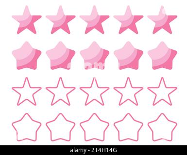 set di cinque stelle brillanti rosa vettoriali. Set di personaggi a stella. Modelli per design, poster, progetti, banner, logo e biglietti da visita. Illustrazione Vettoriale