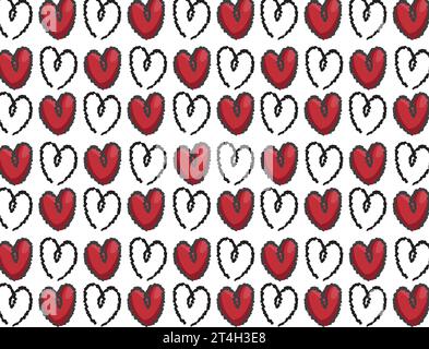 Motivo a cuore disegnato con pennello, design per tessuti e confezioni, amore, carini cuori vettoriali, motivo senza cuciture Illustrazione Vettoriale