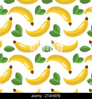 motivo a banana su sfondo trasparente con grafica vettoriale piatta, foglie di limone e verde Illustrazione Vettoriale