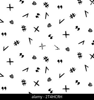 Pattern senza interruzioni di segni, segni di spunta, croci e virgolette. Schema matematico, minimalismo, vettore Illustrazione Vettoriale