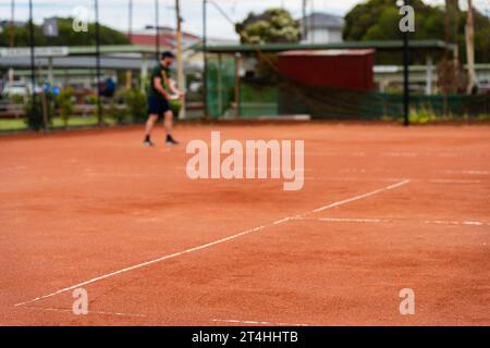 primo piano di un campo da tennis in terra battuta in australia all'aperto Foto Stock