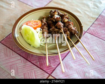 Sate Klathak o Klatak Satay, un tradizionale satay di capra di Yogyakarta, Indonesia, a fuoco superficiale. Foto Stock