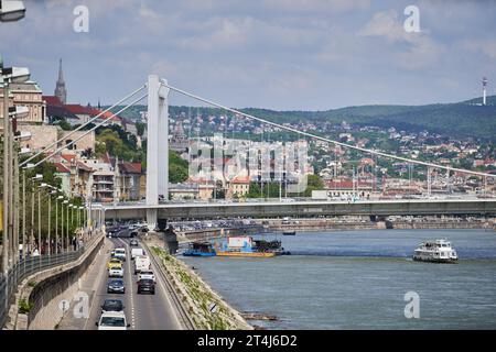 Ponte Elisabetta (ungherese: Erzsébet híd) sul Danubio. Budapest, Ungheria - 7 maggio 2019 Foto Stock