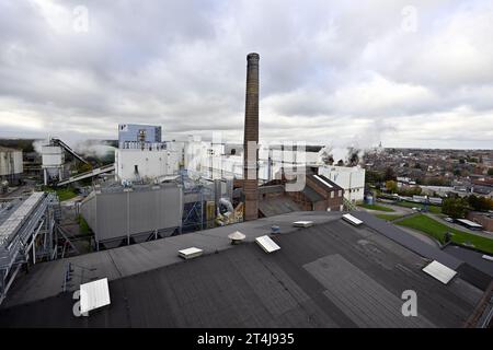 Tienen, Belgio. 31 ottobre 2023. La figura mostra la Tiense Suikerraffinaderij - raffinerie Tirlemontoise, a Tienen, martedì 31 ottobre 2023. BELGA PHOTO ERIC LALMAND Credit: Belga News Agency/Alamy Live News Foto Stock