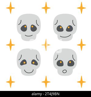 set di teschi grigi su sfondo bianco in stile semplice, vettoriale Illustrazione Vettoriale