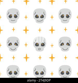 pattern di teschi grigi su sfondo bianco in stile semplice, vettoriale Illustrazione Vettoriale