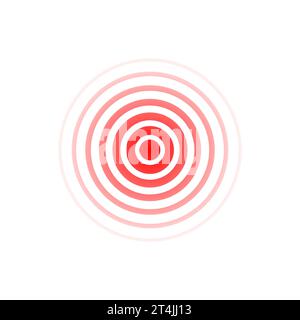 Onda rossa estesa. Icona audio. Impulso effetto rosso isolato su sfondo bianco. Radar di segnale. Sonar pattern. Design della linea di vibrazione. Raggi radiali. Rotondo Illustrazione Vettoriale