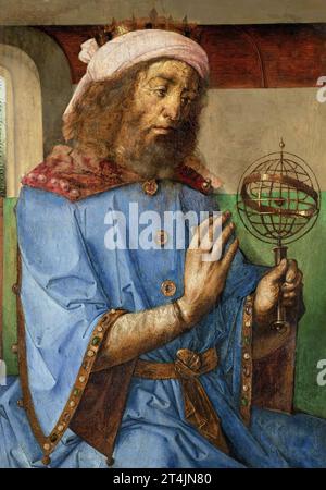 Tolomeo. Pittura del matematico greco-romano e astronomo Claudio Tolomeo (c.100-170) di Justus van Gent e Pedro Berruguete, 1476 circa Foto Stock