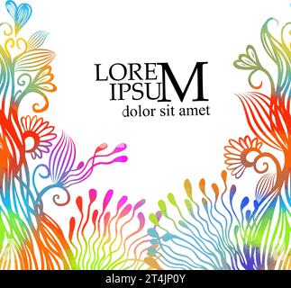 Sfondo con righe colorate e fiori. Cornice bellissima e luminosa. disegno manuale. Non ai, Illustrat3. Illustrazione vettoriale Illustrazione Vettoriale