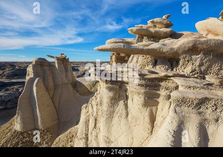 Insoliti paesaggi desertici nelle terre di Bisti, De-na-zin zona selvaggia, New Mexico, Stati Uniti Foto Stock