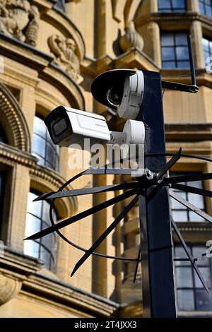 Telecamere di riconoscimento automatico della targa su palo con radio areale anti-vandle Spikes, Oxford, Regno Unito Foto Stock