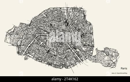 Mappa stradale vettoriale di Parigi, Francia Illustrazione Vettoriale