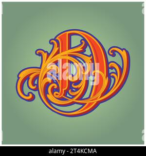 Eleganza senza tempo Lettering vintage logo monogramma D illustrazioni vettoriali per il logo del tuo lavoro, t-shirt di merchandisse, adesivi e disegni di etichette, Illustrazione Vettoriale